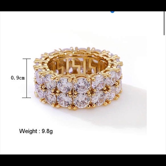 Two Row Cubic Zirconia Yellow Gold Plated Band Ring Wedding Sz 9 - Picture 2 of 10